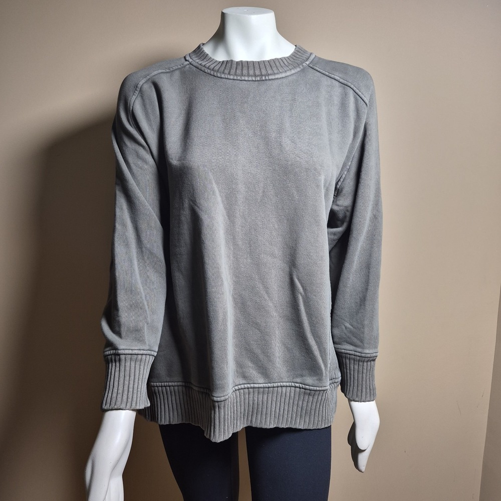 Aerie Womens Ribbed Side Panel Crewneck Sweatshirt Olive Green M Relaxed Fit